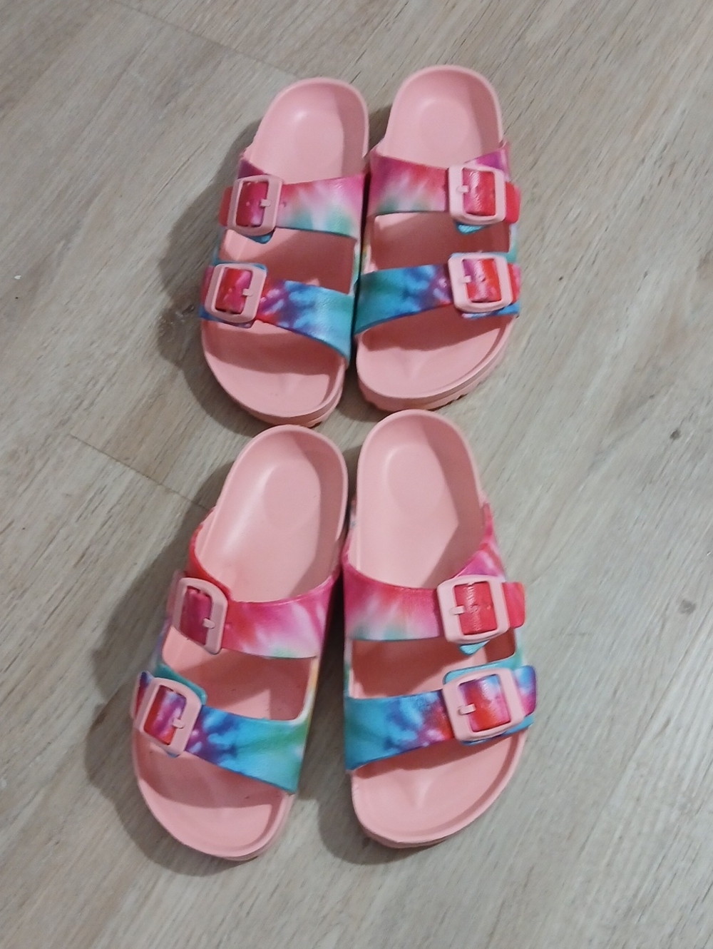 2 PAIRS NWOT Kids Tie-Dye Pink Comfort Slide Sandals.